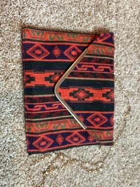Geometric Tribal Pattern Envelope Clutch with Gold Chain Shoulder Strap